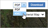 The Download drop-down list with PDF and KMZ options