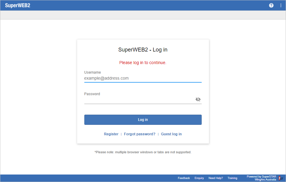 The SuperWEB2 login screen