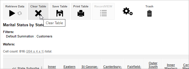 Selecting the Clear Table icon