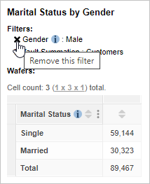 Clicking the X next to a filter's name removes the filter from the table