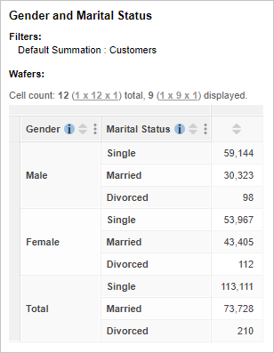 A table with Gender and Marital Status nested on the rows