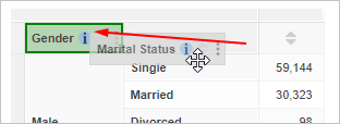 A table with Marital Status being dragged onto the Gender row heading drop zone