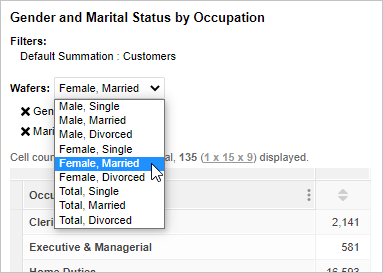 A table with Gender and Marital Status nested on the wafers