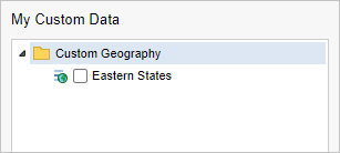 The My Custom Data list with the new custom group, Eastern States, added to the list