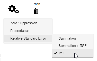 The SuperWEB2 settings menu with the Relative Standard Error submenu open and the RSE option selected