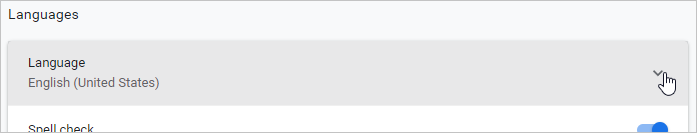 The Chrome browser Advancd Settings menu with the mouse hoviering over the Langauge dropdown menuarrow