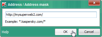 The Address dialog with the URL of SuperWEB2 entered and the mouse hovering over the OK button