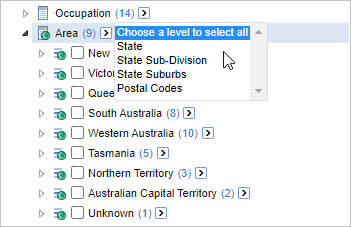 The Select All at Level dropdown box with heading text changed to Choose a level to select all