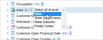 Seleting State within the Select all at level dialog