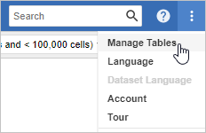 The Manage Tables option on the SuperWEB2 menu