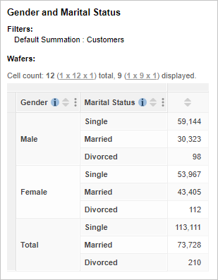 A table with Gender and Marital Status nested on the rows