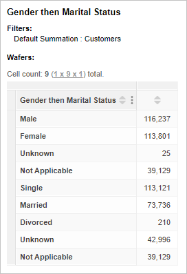A table with Gender and Marital Status concatenated on the rows