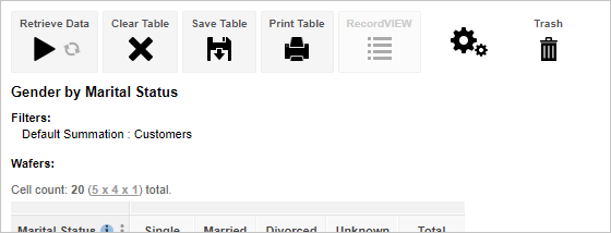 The mouse pointer hovering over the Save Table icon in Table View