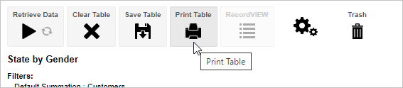 Mouse pointer clicking on the Print Talbe icon