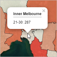 A pop-up showing the data value for a selected region on the map