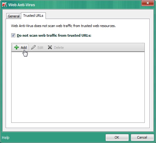 The Trusted URLs tab and the Add button