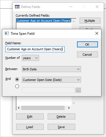 The Time Span Field dialog