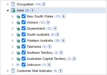 The Area field with all items at State level selected