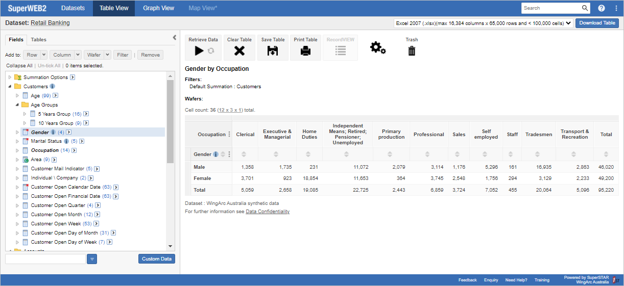 SuperWEB2 table view screen