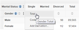 Selecting Total from the in-table menu