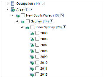 The field list showing the Area field at the State, Suburb and Postcode levels