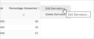 A table with the in-table menu open and the mouse pointer hovering over the Edit Derivation option