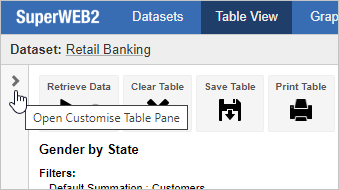 A mouse pointer hovering over the Open Customise Table Panel button