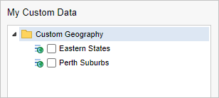The My Custom Data panel with the Perth Suburbs1 group removed from the list