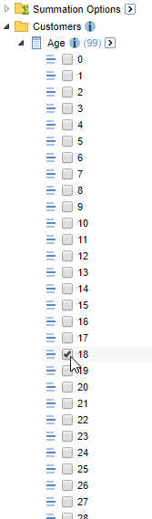 The Age field with the item 18 selected