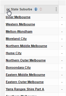 Clicking the back arrow in a table to navigate back up the levels of a hierarchical field