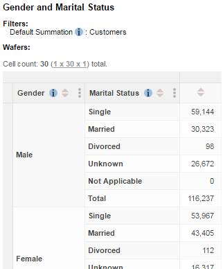 A table with Gender and Marital Status nested on the rows