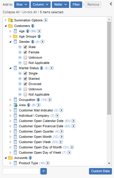 The field list with no filters applied