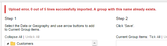 Upload error 0 out of 5 lines successfully imported