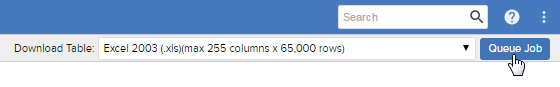 The Download Table option with a Queue Job button