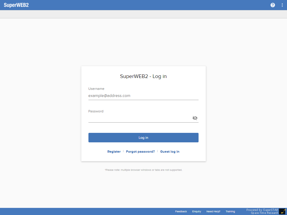 The SuperWEB2 login screen