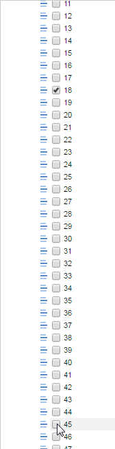 The Age field with the item 18 selected and a mouse pointer hovering over the check box for the item 45