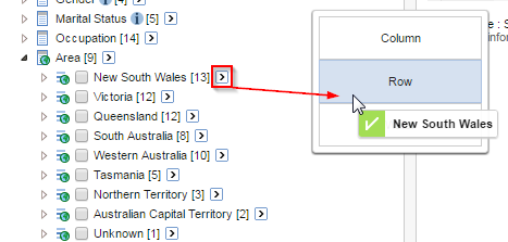 Dragging from the select all at level button from a specific State to the Row drop zone