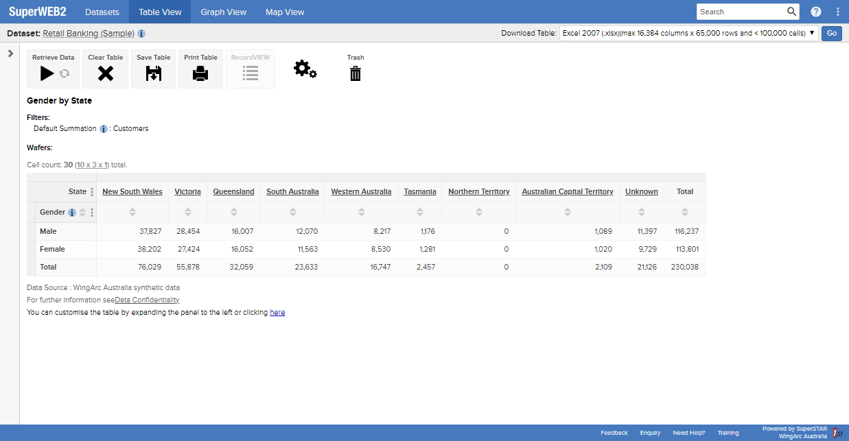 Table View with the field list collapsed and the table expanded across the whole available screen space