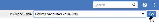 The Download Table option with a Go button
