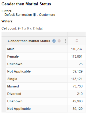 A table with Gender and Marital Status concatenated on the rows