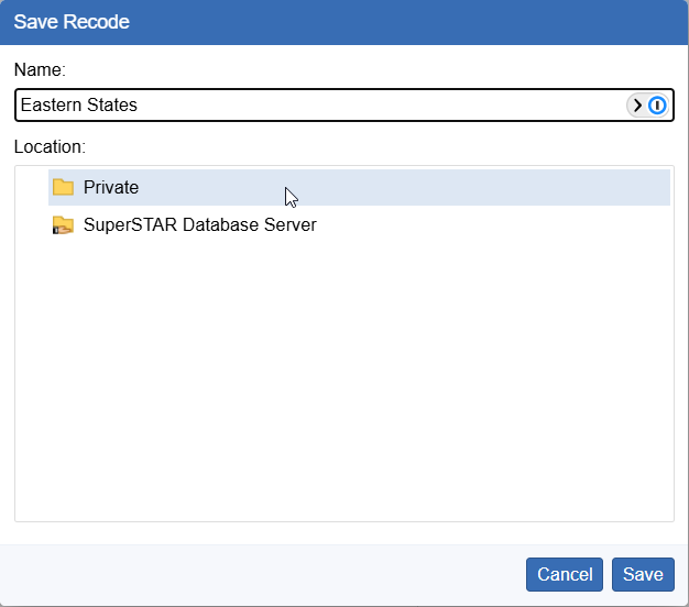 The Save Recode dialog showing a list of folder locations to save the recode to