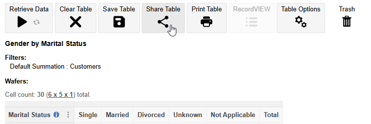 SuperWEB2 Table View showing the Share Table button