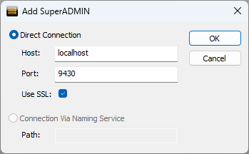 SuperCROSS Add SuperADMIN connection dialog showing Use SSL check box