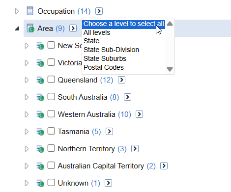 The Select All at Level dropdown box with heading text changed to Choose a level to select all