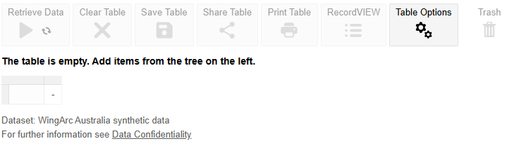 A blank table accompanied by confirmation that the table is empty