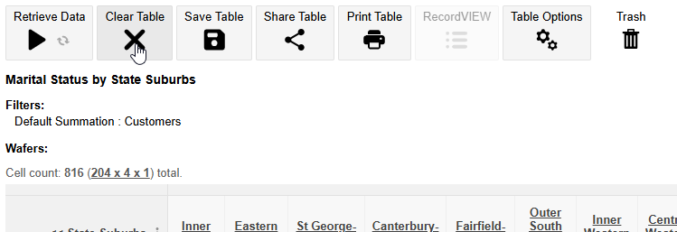 Selecting the Clear Table icon