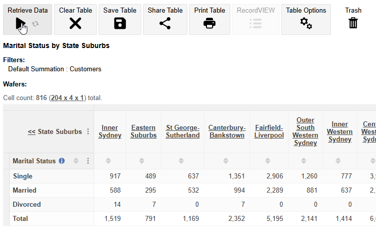 Selecting the Retrieve Data icon