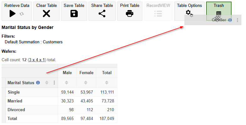 Removing a field by dragging it to the Trash can