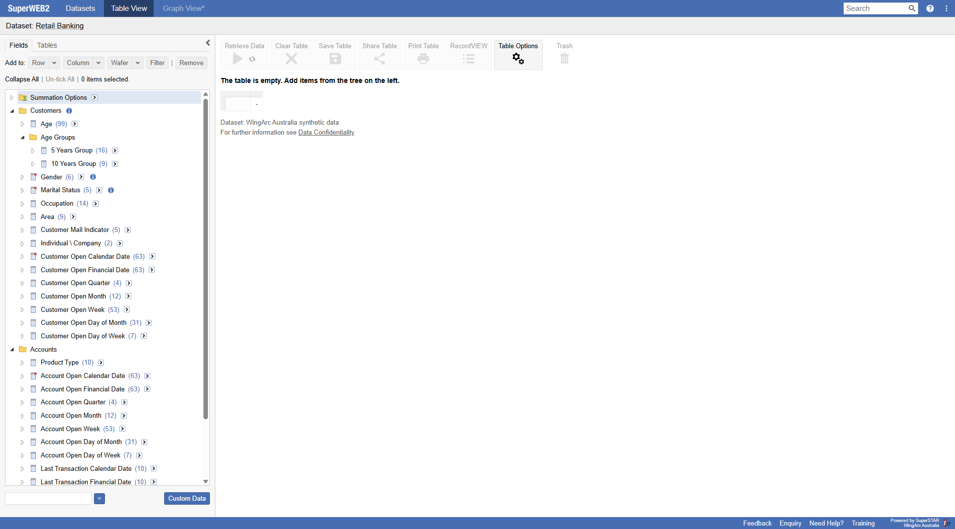 Table View with an empty table
